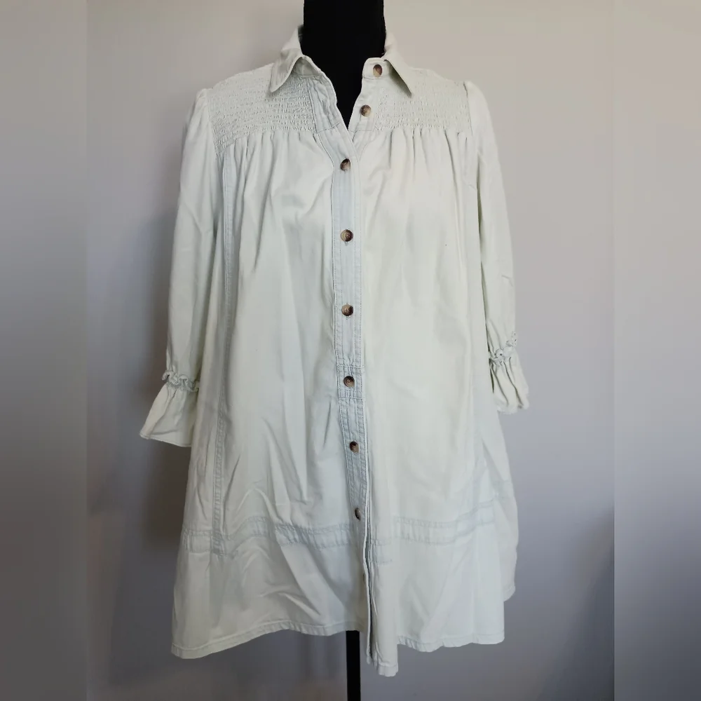 Free People Light Blue Button-Front Mini Dress